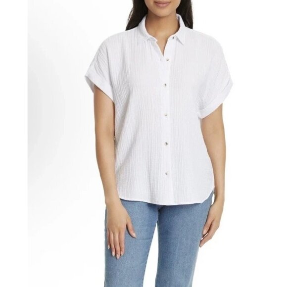 NEW Jessica Simpson Women's XXL White Gauze Button-Down Short Sleeve Shirt - Picture 1 of 9